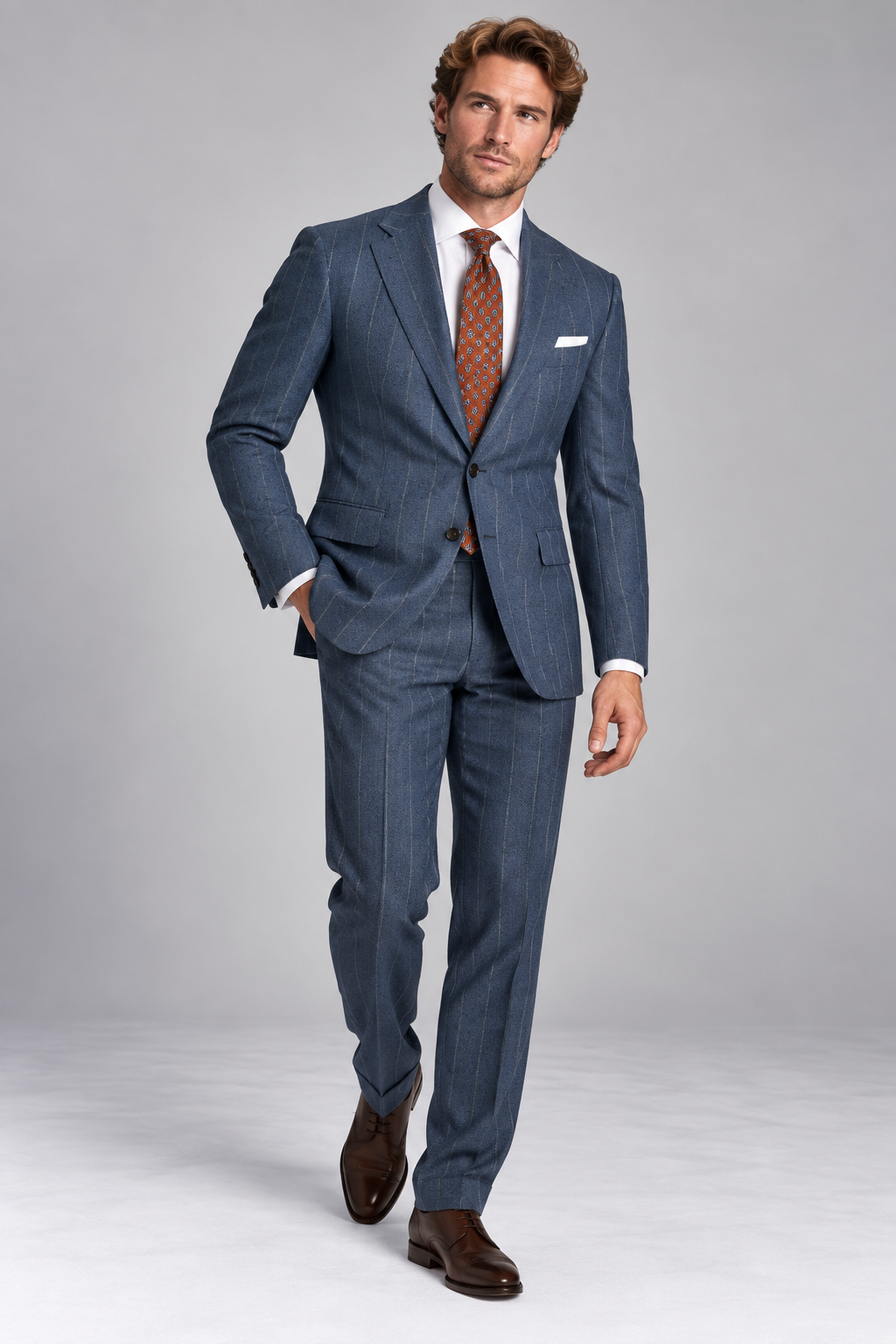 2 Piece suit, blue pinstripe Fabric by Holland & Sherry3324026
