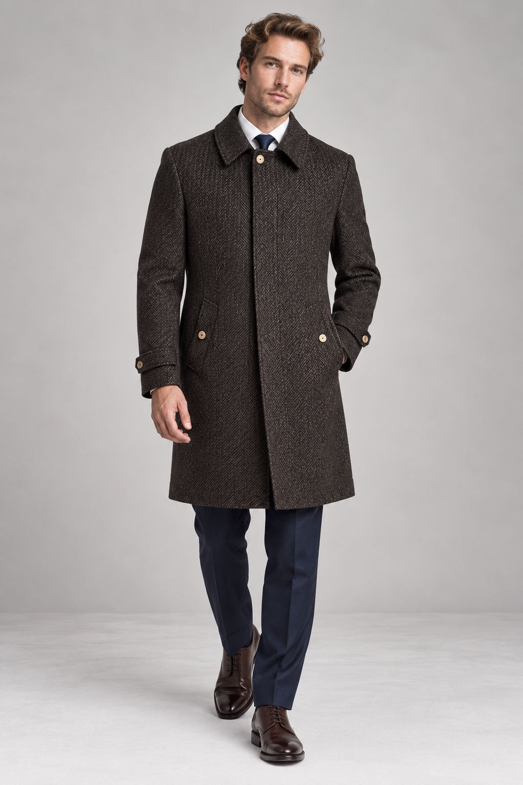 Raincoat Style - Fabric Brown Wide Herringbone Drago 500gr