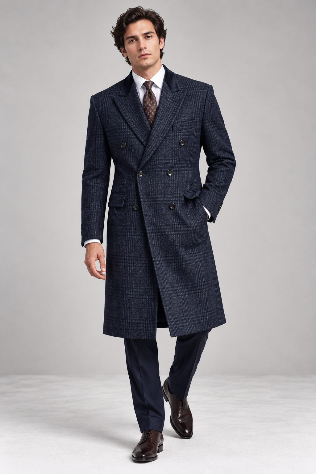 Navy Double Breasted Overcoat - Fabric Holland & Sherry