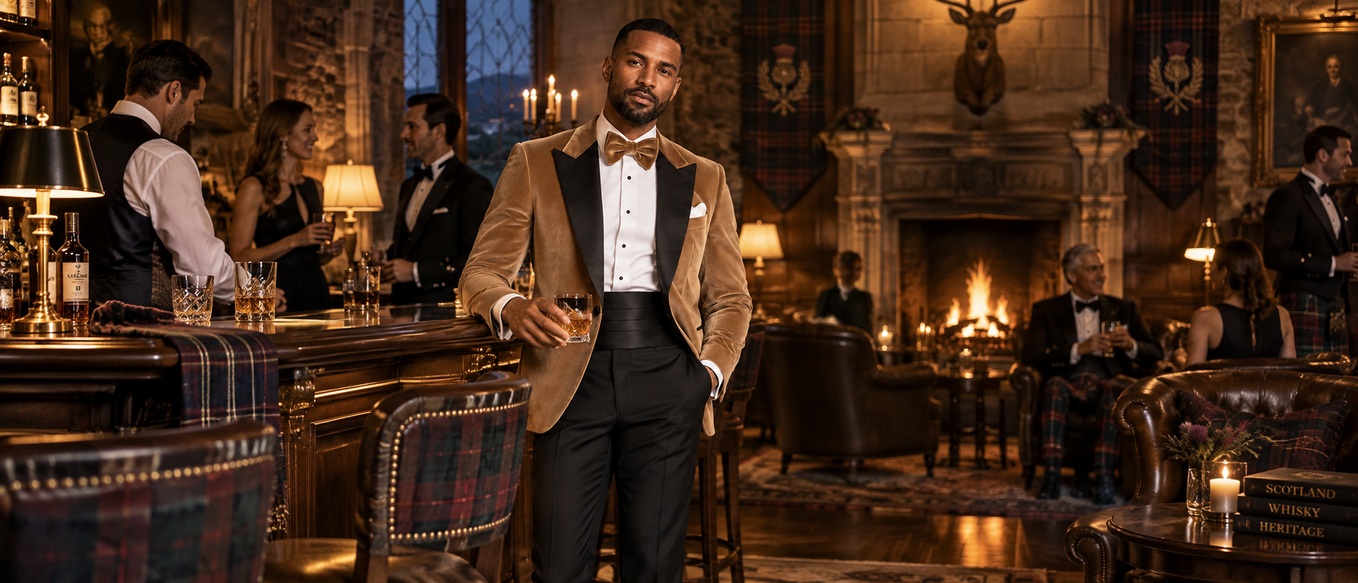 Dinner Suit with gold velvet Tuxedo jacket
