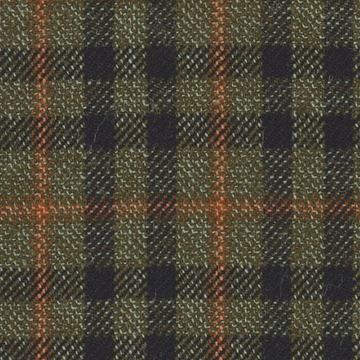 Moorland Tweeds 8323036 Moorland Tweeds Moss Green Block With Rustpeach Guarded Windowpane swatch